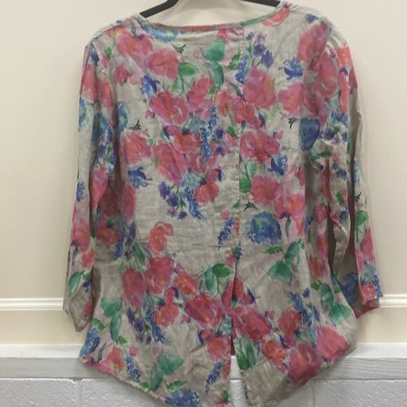 Cut loose women’s size Medium floral print linen blouse top - Picture 4 of 4